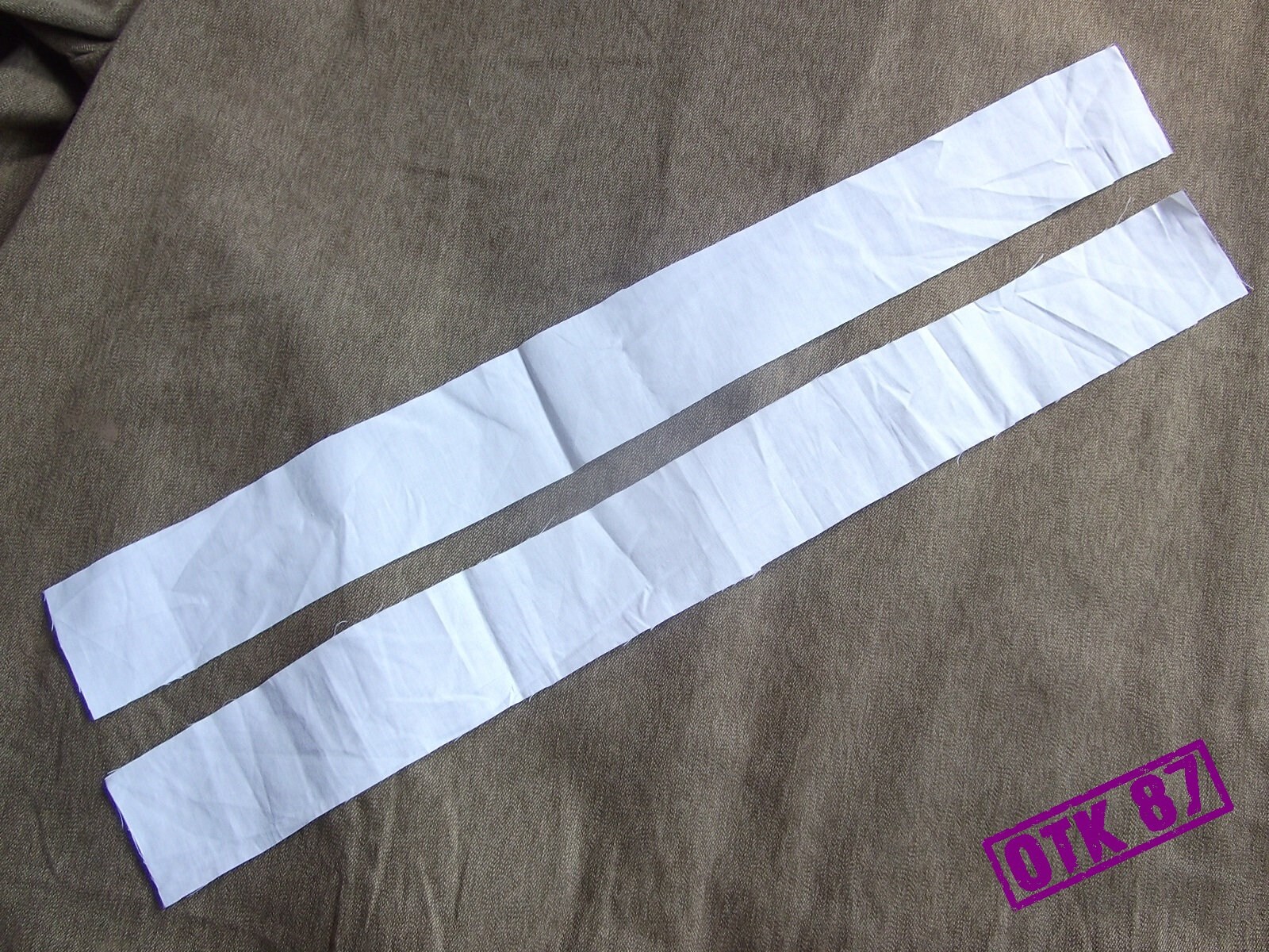 Image of Pair White Cotton Collar Liners. 46 cm X 6 cm. Red Army Ww2. Reproduction