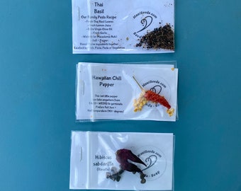 Maui Chef's Garden/DRIED Seed Collection/3 Types/Hawaiian Chili Peppers/Hibiscus sabdariffa/Thai Basil/Maui Seeds/Chef's Garden/Easy to Grow
