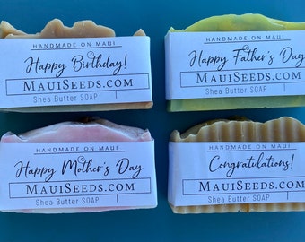 Custom Soap Label/Text/Customize your Soap Label/Handmade on Maui/Maui Soap/Gifts/Favors/Handmade Soap/Vegan Soap/Palm Oil Free/Personalized