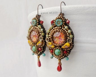 Bead Embroidery Earrings DIY Kit, Long Mint Jade Silver Fringe Jewelry for Women, DDP (Delivered Duty Paid) shipping to USA