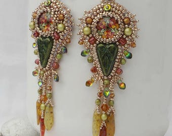 Bead Embroidery Earrings DIY Kit, Earring Kit in Happy Autumn Colors, DDP (Delivered Duty Paid) shipping to USA