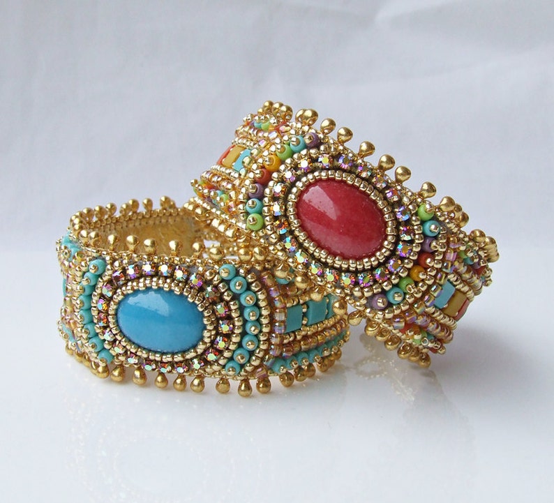 Tutorial bead embroidery bracelet gold turquoise cuff  etsy Tutorial bead embroidery bracelet gold turquoise cuff  etsy