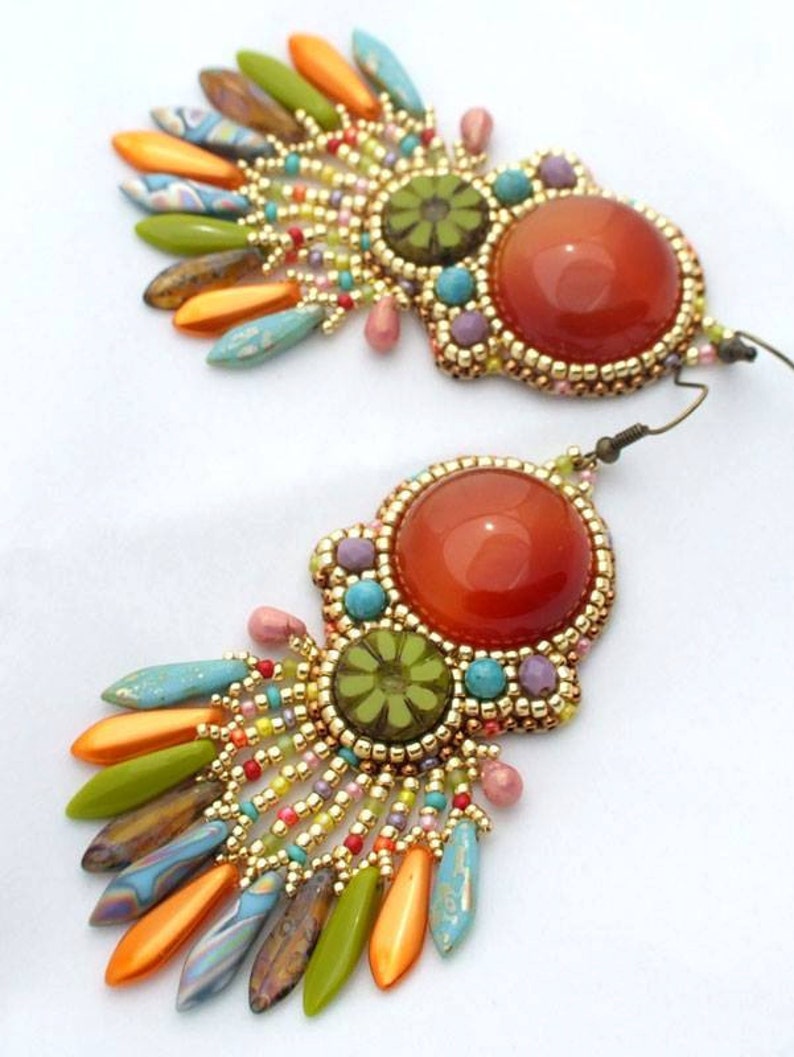 Colorful Beaded Earrings Tutorial Bead Embroidery Earrings Etsy España