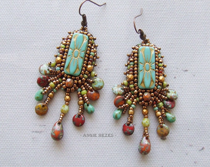 Bead Embroidery Earrings DIY Kit, Beading Pattern and Material, Beaded