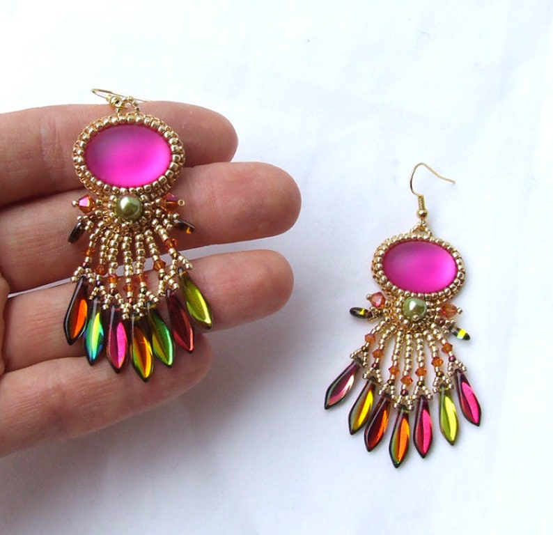 Bead embroidery earrings nwcvq pink beaded dangle earrings  etsy Bead embroidery earrings nwcvq pink beaded dangle earrings  etsy