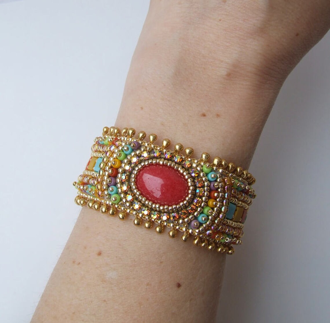 Bead Embroidery Bracelet Tutorial Colorful Bead Embroidered Etsy