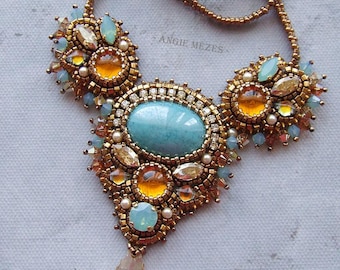 Topaz Dreams Necklace Tutorial, Intricate Bead Embroidery Necklace with Rich Texture and Sparkling Crystals