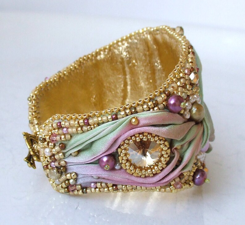 Tutorial Bead Embroidery Bracelet Shibori Silk Cuff Bracelet Etsy