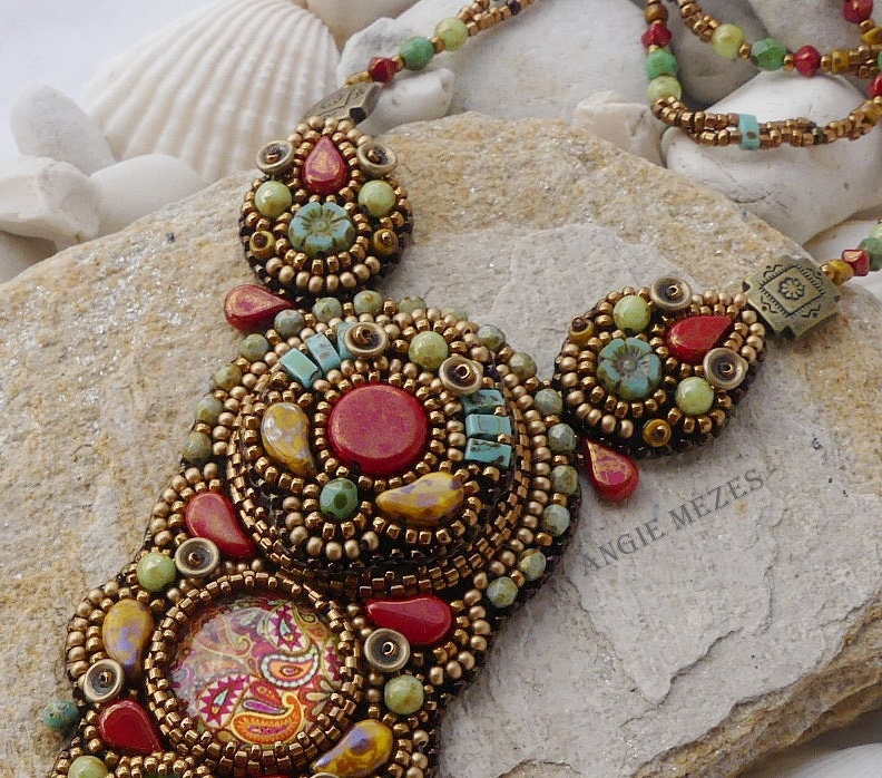 Bead Embroidery DIY Kit, Colourful Bead Embroidered Necklace DIY