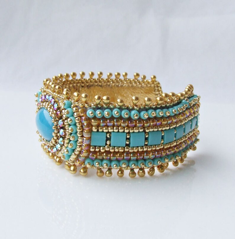Gold Turquoise Beaded Bracelet Tutorial How to Make Bead - Etsy