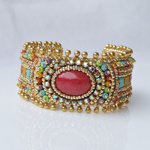 Bead Embroidery Bracelet Tutorial Colorful Bead Embroidered Etsy