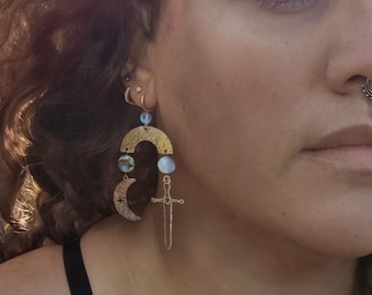 Moon and Sword Earring