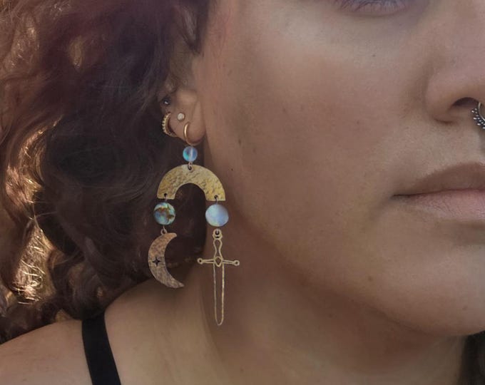 Moon and Sword Earring