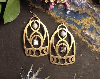 Mother Baby Moon Phase Earring with Glass Pearl