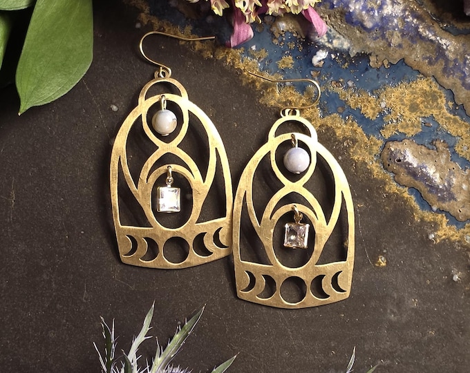 Mother Baby Moon Phase Earring with Glass Pearl