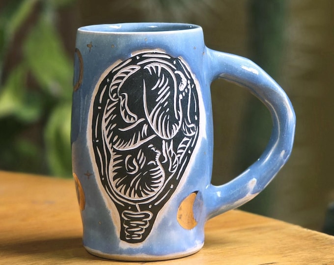 Fetus Mug with Gold Lustre Crescent Moons Mug - Celestial Sky Blue
