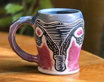 Uterus Mug with Gold Lustre - Celestial Pink Opal & Blue