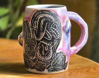 Rabbit & Fetus Mug with Crystals - Celestial Pink Opal