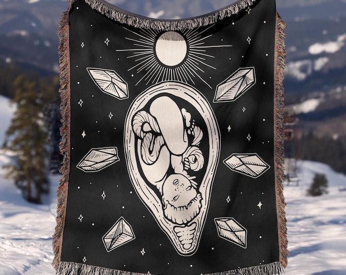 Womb with Crystals Tapestry Blanket - Midwife Doula Wall Hanging