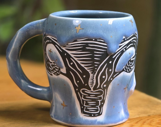 Uterus Mug with Crystals & Gold Lustre - Celestial Sky Blue