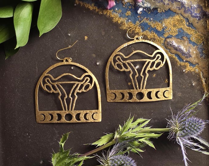 Uterus Moon Phase Hammered Brass Earring