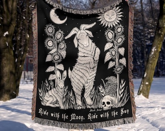 Rise With The Moon, Rise With The Sun - Goat Tapestry Woven Blanket