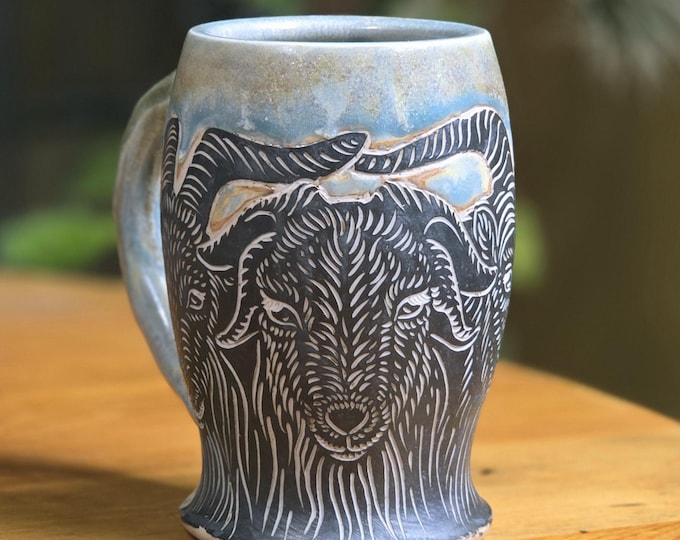 Four Goats Extra Large Stein Mug with Gold Luster - Blue