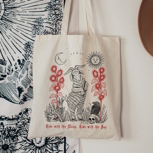 Witch Tote Bag - Rise with the Moon, Rise with the Sun - Canvas Tote Bag