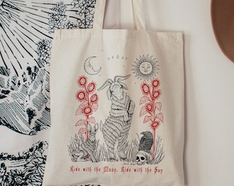 Witch Tote Bag - Rise with the Moon, Rise with the Sun - Canvas Tote Bag