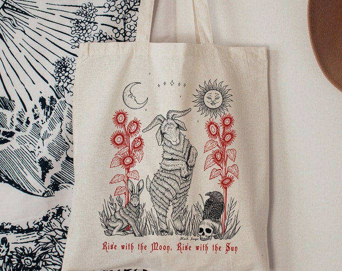 Witch Tote Bag - Rise with the Moon, Rise with the Sun - Canvas Tote Bag