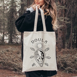 Doula Cotton Canvas Tote Bag - Doula Bag, Doula Gift, Doula Tote Bag, Fetus Art, Canvas Tote Bag