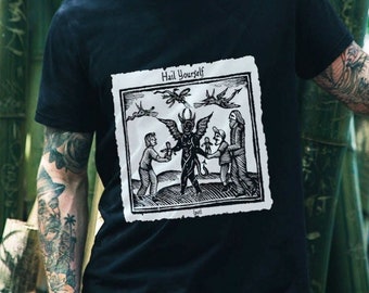 Hail Yourself T Shirt - Hail Yourself Shirt - Last Podcast Shirt - Woodcut Occult Design -  Based on The History of Witches and Wizards