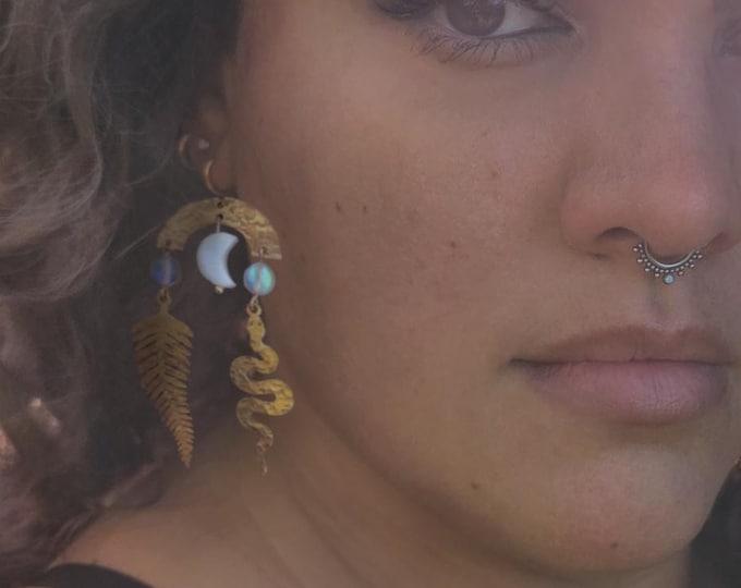 Snake, Fern, and Moon Earring