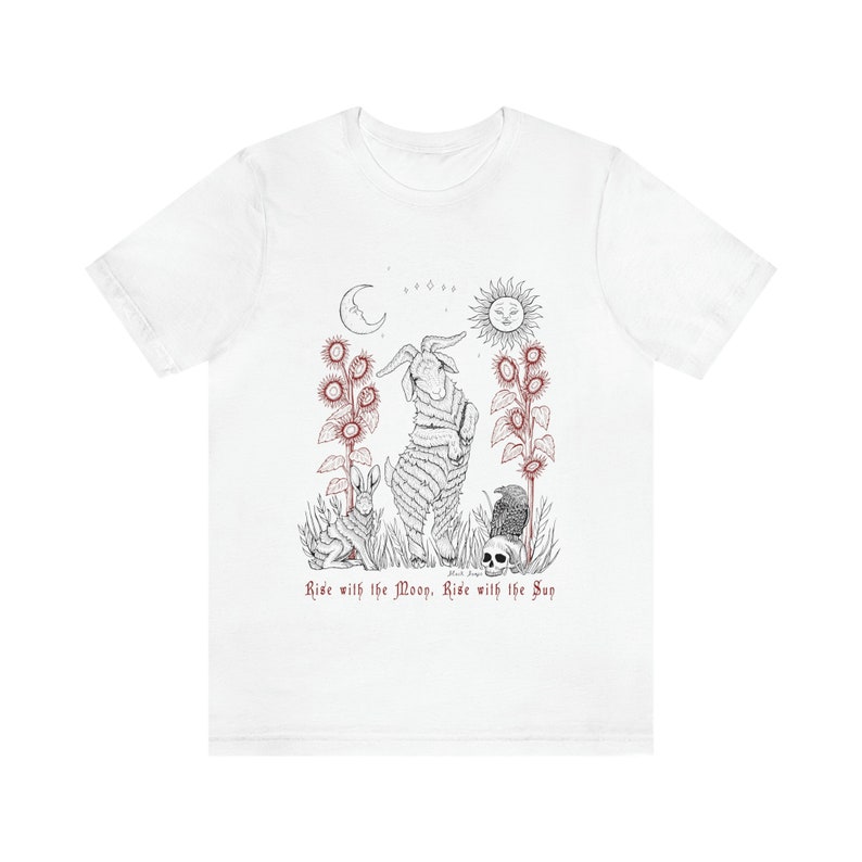 Black Phillip Pagan T-Shirt: Witchy Moon & Sun Design White