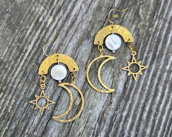 Crescent Moon and Sun Earring