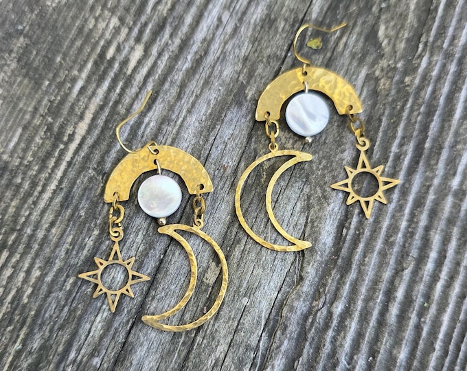 Crescent Moon and Sun Earring