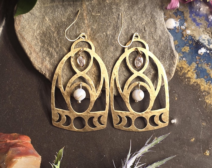 Mother Baby Moon Phase Earring with Glass Pearl