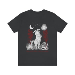 Black Phillip Pagan T-Shirt: Witchy Moon & Sun Design Dark Grey Heather