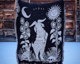 Rise With The Moon, Rise With The Sun - Goat Tapestry Woven Blanket