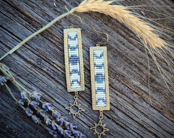 Hammered Brass Beaded Moon Phase Earring with Sun Dangle