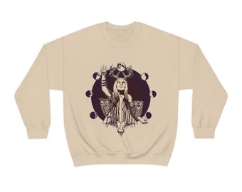 Hecate Sweatshirt - Hekate Shirt - Goddess with Owls & Moons - Blue Moon Gradient Sweat Shirt