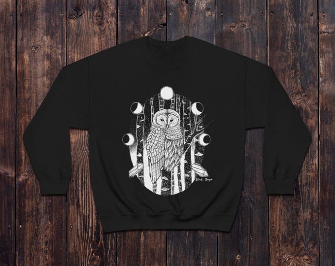 Moon Phases Owl Sweatshirt | Owl Illustration Crewneck