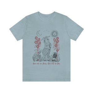 Black Phillip Pagan T-Shirt: Witchy Moon & Sun Design Light Blue