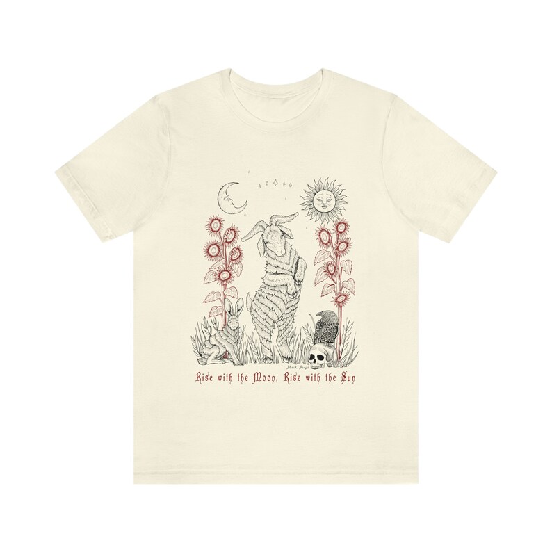 Black Phillip Pagan T-Shirt: Witchy Moon & Sun Design Natural