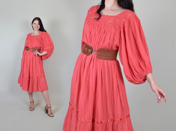 Vintage Crochet Lace Gauze Dress | 1970s Cotton Cr