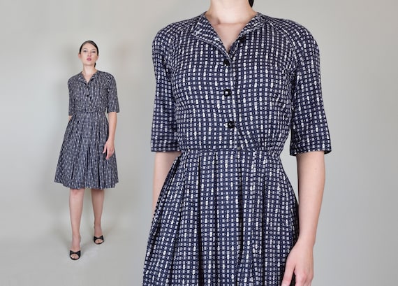 1950's Fall Flower Pot Dress | 1950's Black Shirtd