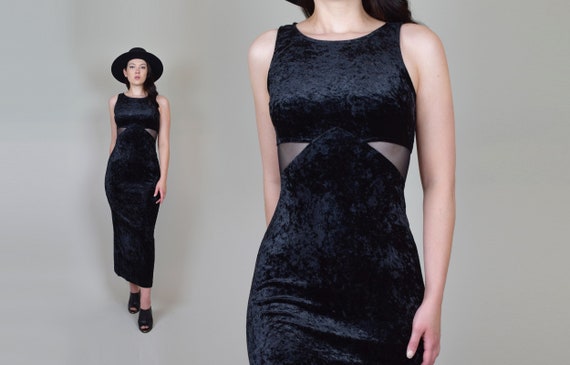 90's Mesh Cut Out Maxi Dress | 90's Black Cut Out