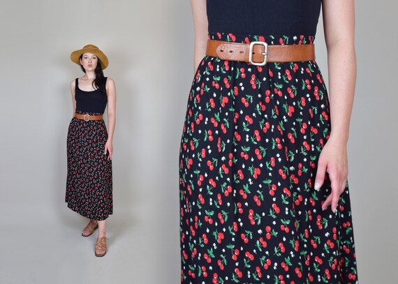 Vintage Cherry Print Skirt | Cherry Floral Print R