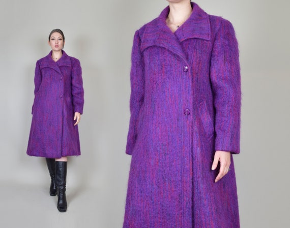Vintage Mohair Coat | Mod Mohair Coat | Purple Mohair Peacoat