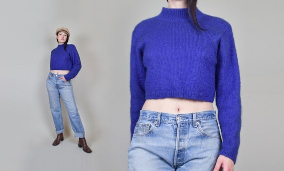 90's Mohair Cropped Sweater | Vintage Fuzzy Mohair